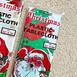 VTG Christmas Table Cloth Pair 2 Sizes Plastic by Royal Crest
